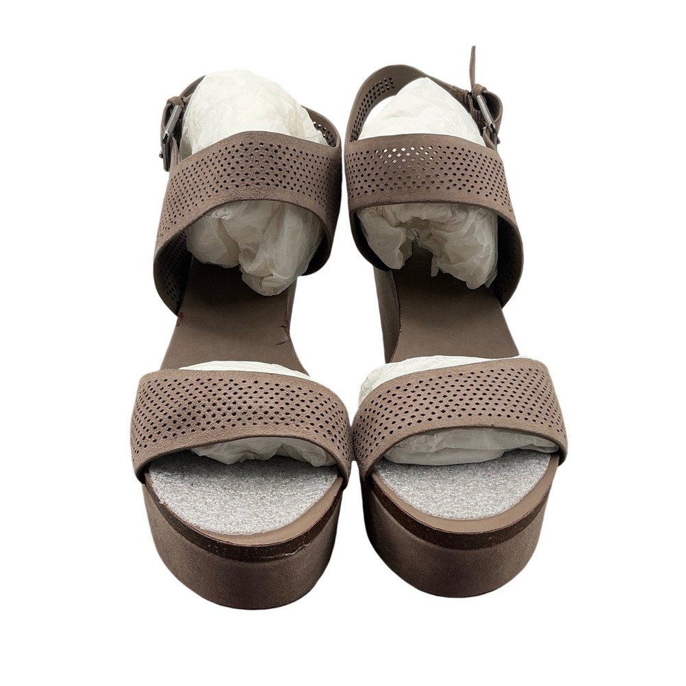 Vince Camuto Vessinta Taupe Suede Perforated Platform Wedge Sandals 9.5M